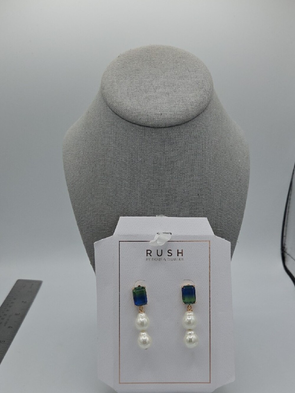 5 for $25! RUSH by Denis & Charles Blue-Green Crystal Pearl Drop Earrings - Picture 2 of 5